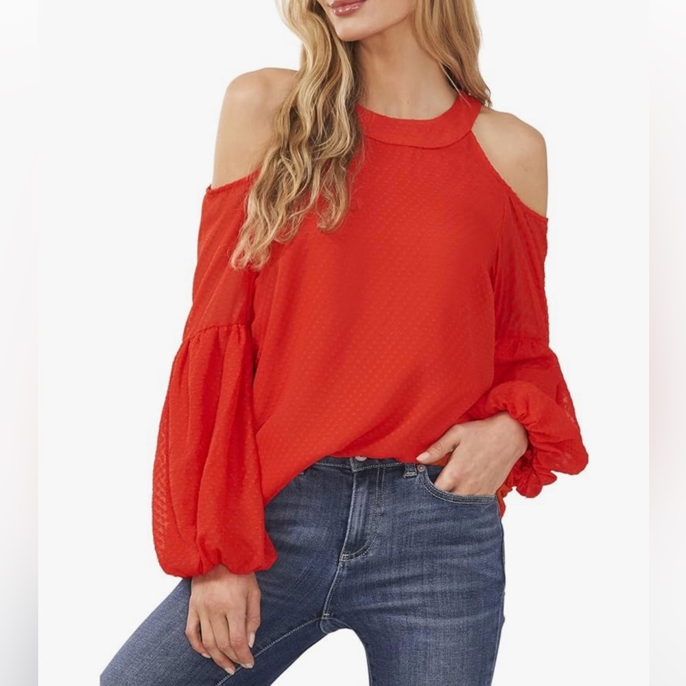 NWT CeCe Floral Party Poppy Red Dress Cold Shoulder Clip Blouse Women's 3x